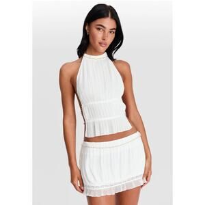 Sasha Therese Top Women Small Perla Blouse Pearl Chain Beaded Sexy Going Out